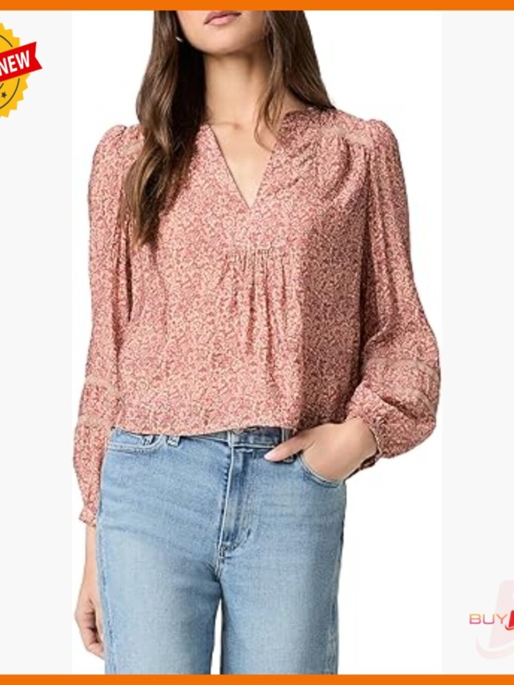 Long Sleeve Blouse with Lace Trim, Rayon-Nylon Blend, Regular Fit
